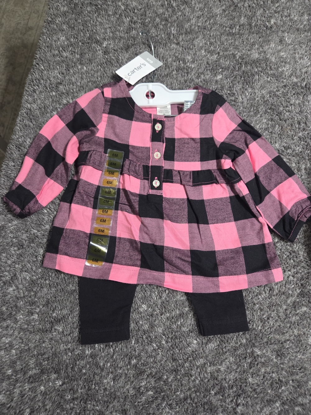 Carter's Pink & Black Plaid Baby Set with Black Pants